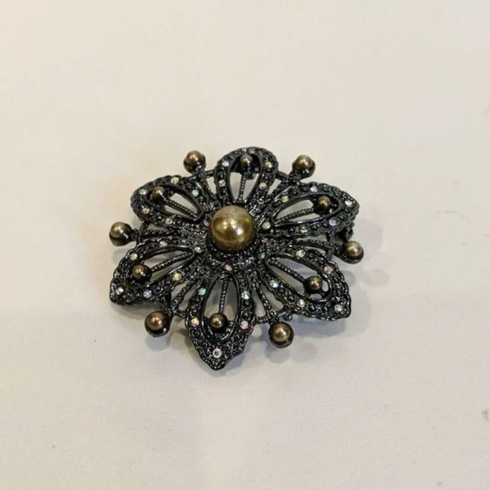 Dark Gray Silver Brooch with Gold Accents